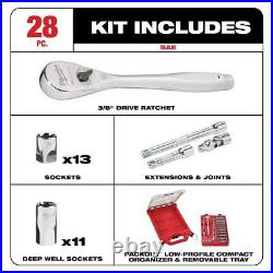 Milwaukee Ratchet Socket Tool Set 3/8 Drive SAE Case 28Pc and Screwdriver Kit