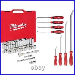 Milwaukee Ratchet+Socket Tool Set 3/8 With Hook/Pick Set + Pry Bar Set (66-Piece)