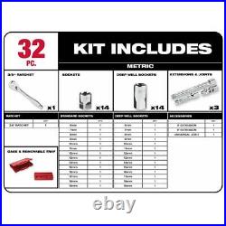 Milwaukee Ratchet and Socket Mechanics Tool Set 3/8 in. Drive Metric 32-Piece