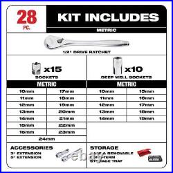 Milwaukee Ratchet and Socket Set 1/2 Drive Metric and Mechanics Tool (29-Piece)