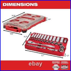 Milwaukee Ratchet and Socket Tool Set 3/8 in Drive SAE with Case 28-Pc 10 in Tote