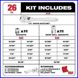Milwaukee SAE Ratchet and Socket Mechanics Tool Set 1/4, 3/8 Drive (54-Piece)