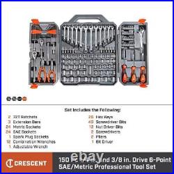 NEW 1/4 in. And 3/8 in. Drive 6-Point Standard Mechanics Tool w Case (150-Piece)