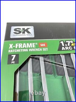 NEW SK Professional Tools 7 Pc X-Frame SAE Ratcheting Wrench Set with Tool Holder