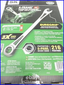 NEW SK Professional Tools 7 Pc X-Frame SAE Ratcheting Wrench Set with Tool Holder