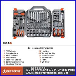 NEW Standard SAE/Metric Mechanics Tool Set 1/4in and 3/8in Drive 6-Point 150-PCS