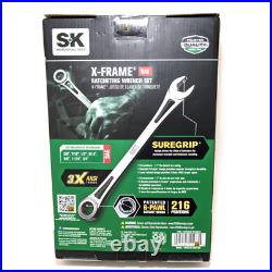 SK Professional Tools Ratcheting Wrench 7pc Set Metric /SAE X-Beam & Tool Holder