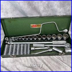 S. K. Tools Vintage Socket Set 3/8 Drive 12 Point W Ratchet, Breaker Bar 29 Pcs