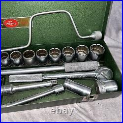 S. K. Tools Vintage Socket Set 3/8 Drive 12 Point W Ratchet, Breaker Bar 29 Pcs
