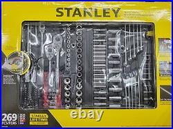 Stanley 269 PC Mechanics Tool Set 1/4 3/8 & 1/2 Drive 72 Tooth Ratchets Non-Slip