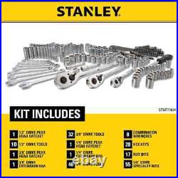 Stanley Mechanics Tool Set 201 Piece SAE Metric Chrome Socket Drive Wrench Case