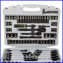 Stanley SAE Mechanics Tool Set 1/4 3/8in Drive 99 Piece Black Chrome Socket Case