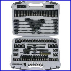 Stanley SAE Mechanics Tool Set 1/4 3/8in Drive 99 Piece Black Chrome Socket Case