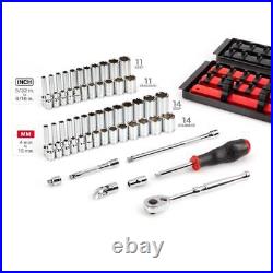 TEKTON SAE/Metric Ratchet/ Socket Set 1/4 Drive 6-Point with Rails (57-Piece)