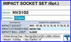 TONE 3/8 6pt 7-22mm Impact Socket Set 12 Tools NV3102 From Japan TONE 3/8