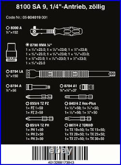 Wera 8100 SA 9 Zyklop Speed Ratchet Set 1/4 Drive SAE 05004019001